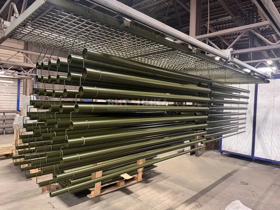 Порошковая окраска металлических труб в матовый RAL 6003 (оливково-зелёный)